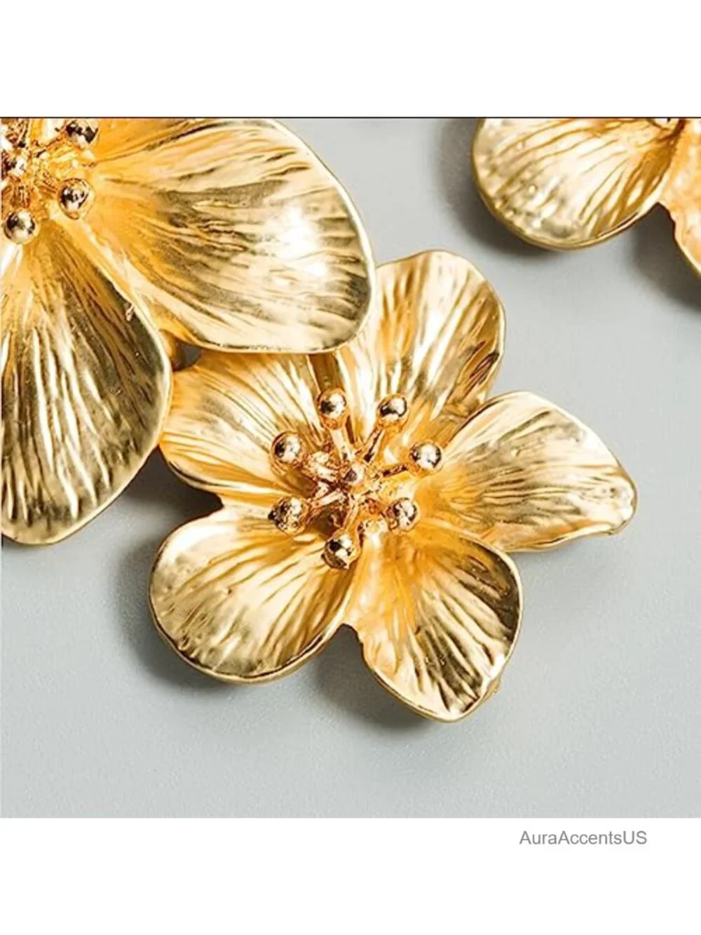 Double Sculptural Flower Earrings Statement Dangle Drop Earrings for Women